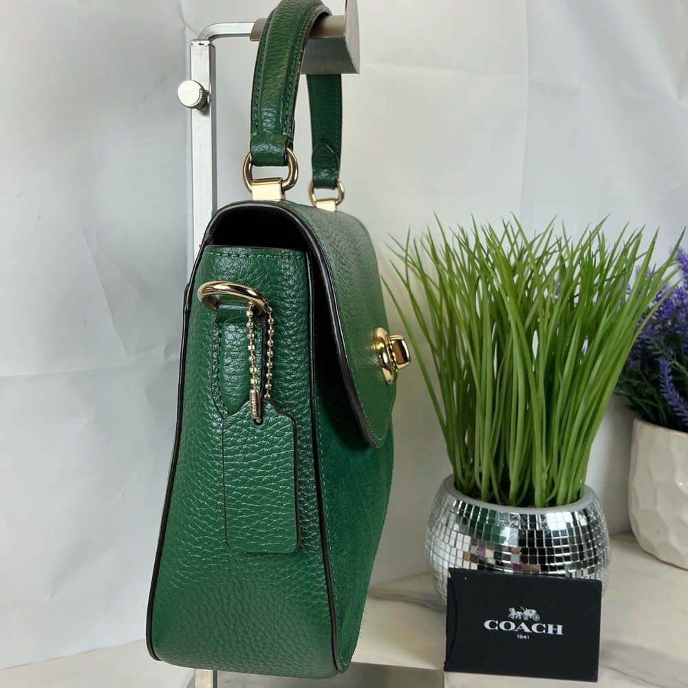 Coach Marlie Suede Emerald‎ Hunter Green Satchel Hand Shoulder Crossbody Bag - Picture 5 of 15